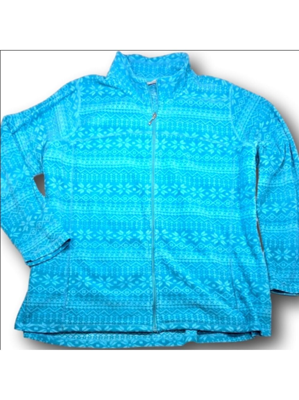 Women's Jason Maxwell Blue & White Patterned Fleece Jacket 3X